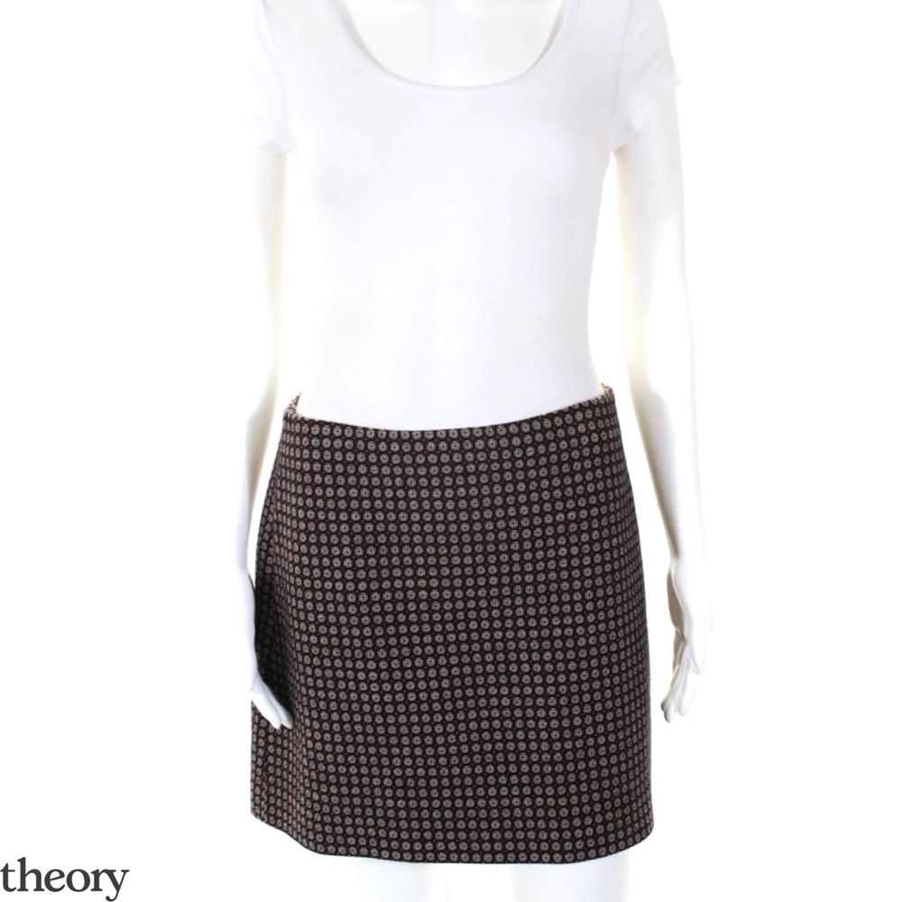 Theory Red/Blk Geometric Print A-Line/Pencil Skirt - image 1